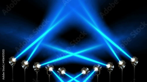 The spotlights rotate asynchronously and shine with blue beams of light. Haze tracer crosshairs