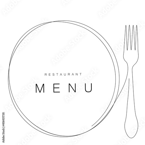 Menu restaurant board. Plate and fork line draw vector illustration