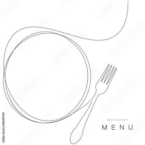 Menu restaurant board. Plate and fork drawing vector illustration