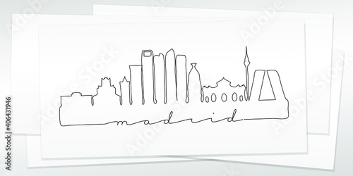 Madrid, Spain Doodle Skyline Hand Drawn. City One Line Art Illustration Landmark. Minimalistic Sketch Pen Background.
