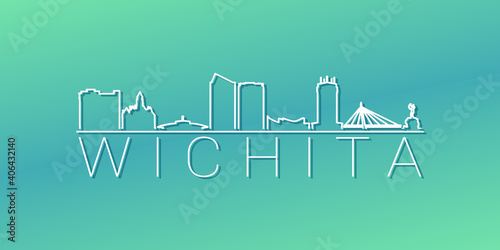 Wichita, KS, USA Skyline Linear Design. Flat City Illustration Minimal Clip Art. Background Gradient Travel Vector Icon.