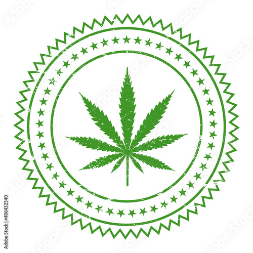 illustration of a marijuana emblem in grunge style on a white background