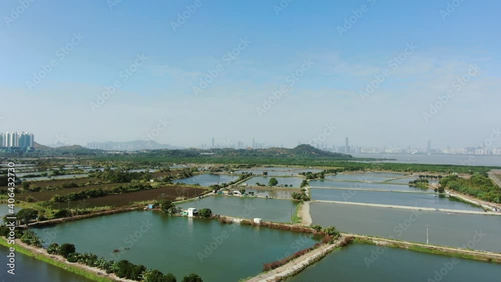 Mai Po Nature Reserve and wetlands, Hong Kong, Aerial view. Mai Po Nature Reserve and wetlands, Hong Kong, Aerial view.
