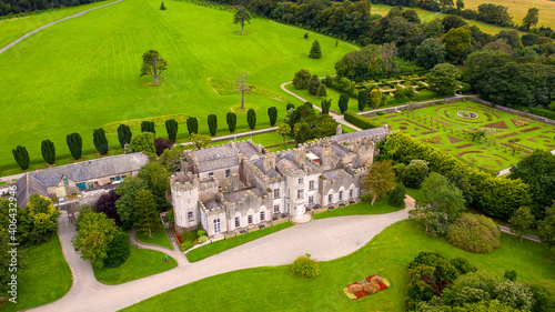 Aerial view Ardgillan Castle and Demesne is Ireland’s hidden gem. Set in spectacular parklands overlooking the Irish Sea with a magnificent view of the Mourne Mountains. 