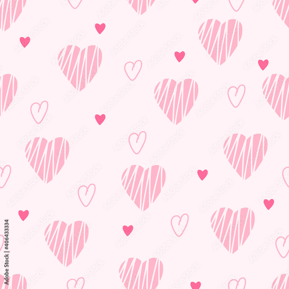 Cute pink pattern with heart. Perfect for wrapping, textile, fabric. Vector