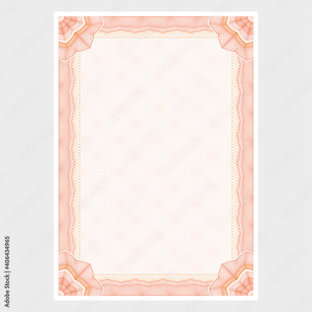 Certificate design with guilloche elements, vector frame