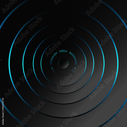 Abstract blue neon glowing circles on black background technology futuristic cobcept.