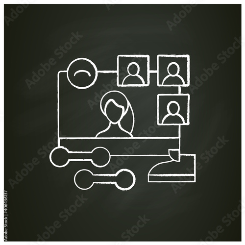 Online fitness classes chalk icon. Sport Meeting together concept. Internet streaming website. Social distanced gym. Public live stream physical training. Isolated vector illustration on chalkboard