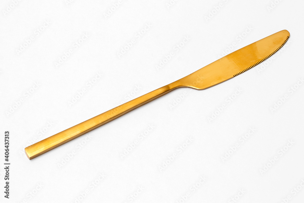 Top view of golden Slicing knife isolated white background. Top view of golden Slicing knife isolated white background.