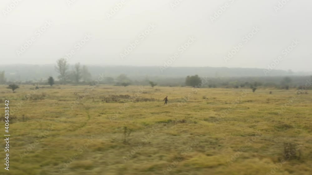 Documentarist exploring a foggy moorland for photographing,Czechia. Documentarist exploring a foggy moorland for photographing,Czechia.