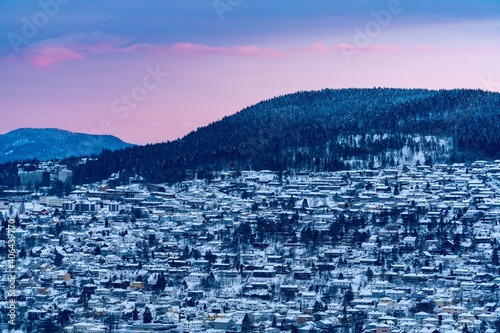 Sunset over Drammen, a town in the Buskerud province of Norway	 photo