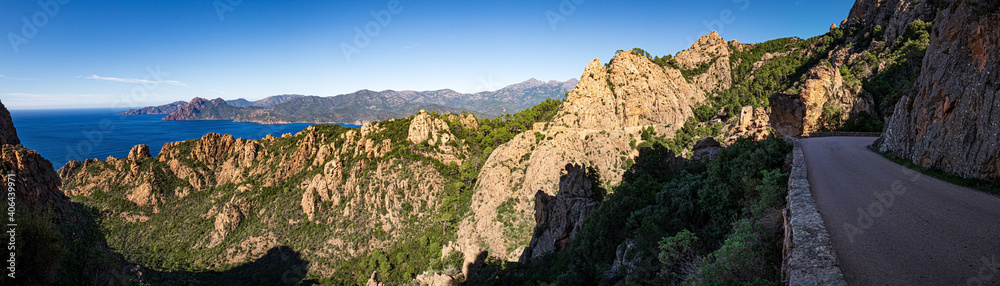 Rock formations in the bizzare landscape of Calanche de Piana, located in n the Gulf of Porto, on the west coast of Corsica, France