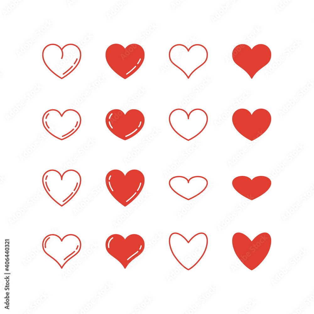 Hearts icon on isolated white background. Red and white vector illustration. Symbol Valentine s Day