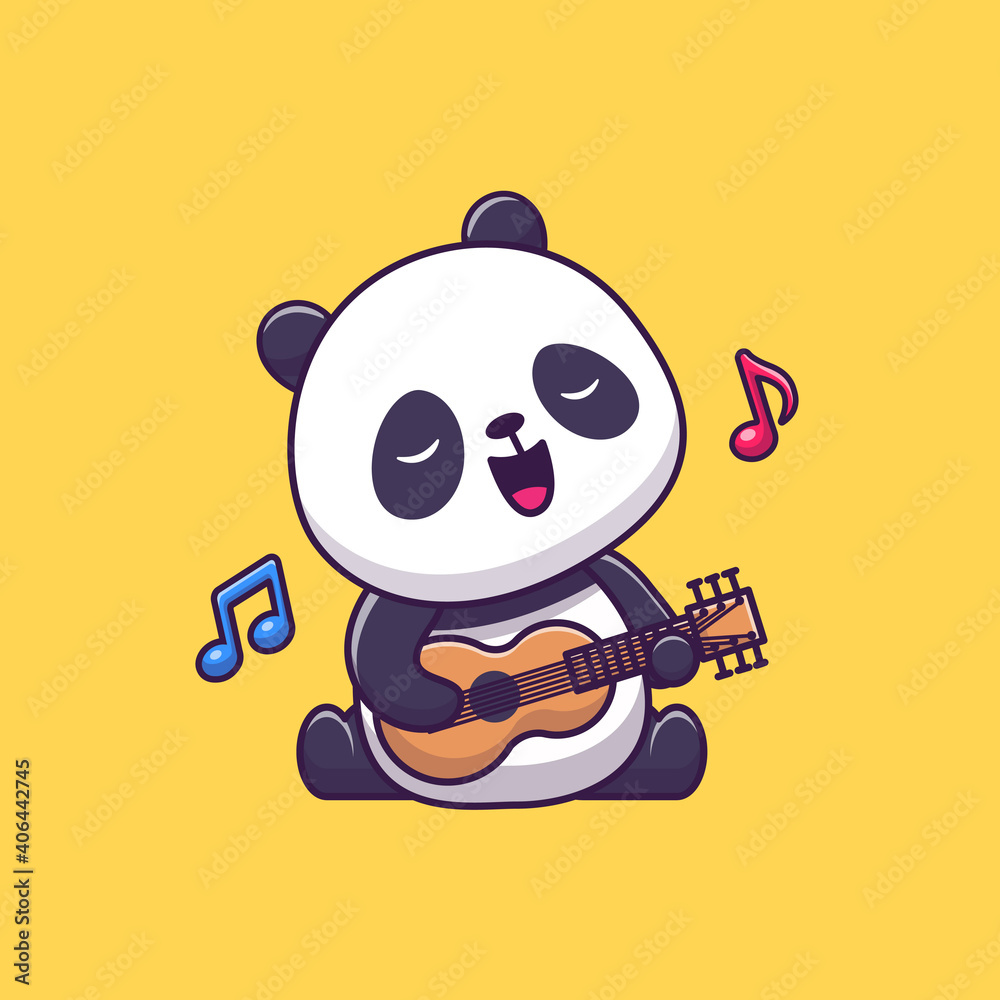 Vecteur Stock Cute Panda Playing Guitar Cartoon Vector Icon Illustration.  Animal Music Icon Concept Isolated Premium Vector. Flat Cartoon Style |  Adobe Stock