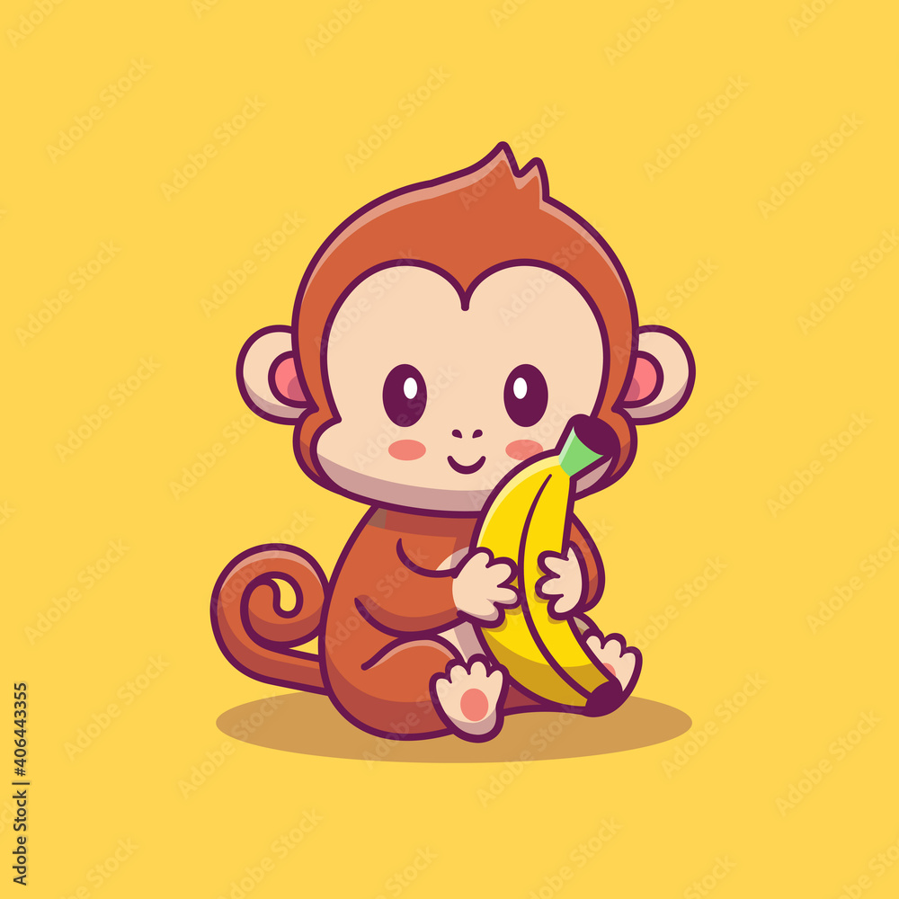 Cute Monkey Holding Banana Cartoon Vector Icon Illustration. Animal Food  Icon Concept Isolated Premium Vector. Flat Cartoon Style Stock Vector |  Adobe Stock