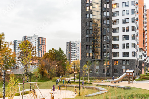 Moscow. Russia. Autumn 2020. Modern courtyards of one of the housing complexes of Kommunarka