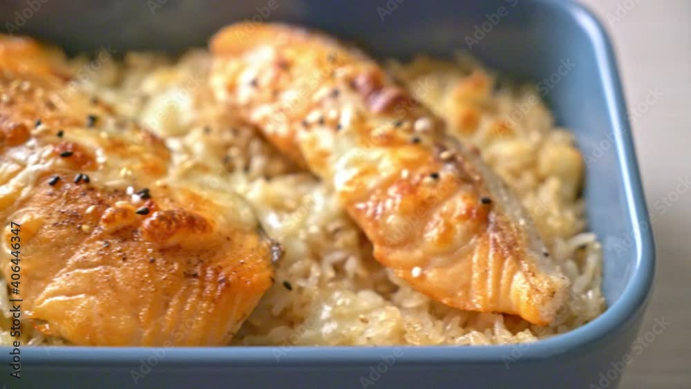 baked salmon with cheese and spicy miso rice bowl baked salmon with cheese and spicy miso rice bowl