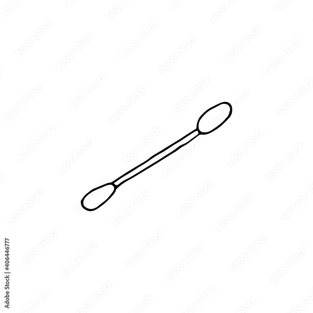 Cotton swab. Hygiene. Face and body care products. Vector hand-drawn doodle illustration. Black and white outline Cotton swab. Hygiene. Face and body care products. Vector hand-drawn doodle illustration. Black and white outline