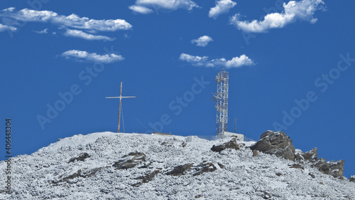 Zoom photo of snow covered mountain of Penteli, Athens, Attica, Greece photo