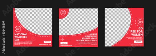 Social media post template for national wear red day. National awareness campaign for women about heart disease.