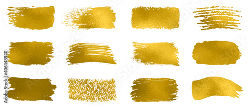 Collection of gold paint, brush strokes – for stock