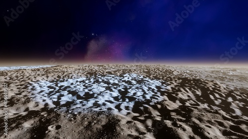 realistic surface of an alien planet, view from the surface of an exo-planet, canyons on an alien planet, stone planet, desert planet 3d render photo