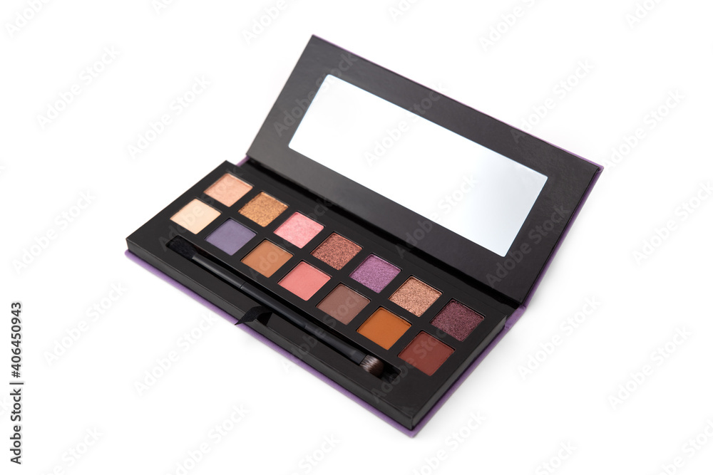 Glamorous eye shadow palette with makeup brush