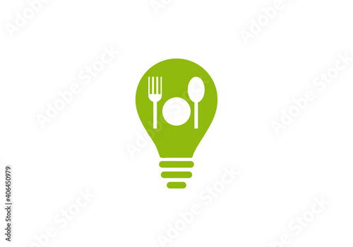 Restaurant logo. Food logo design. Fork and spon logo bulb shape concept vector design