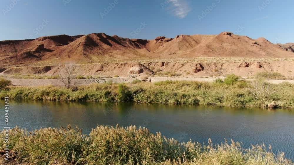Las Vegas Wash Aerial Shot Fly Over River in Desert Near Lake Mead Nevada USA Las Vegas Wash Aerial Shot Fly Over River in Desert Near Lake Mead Nevada USA