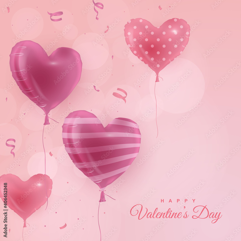 Pink heart balloon realistic happy valentine's day