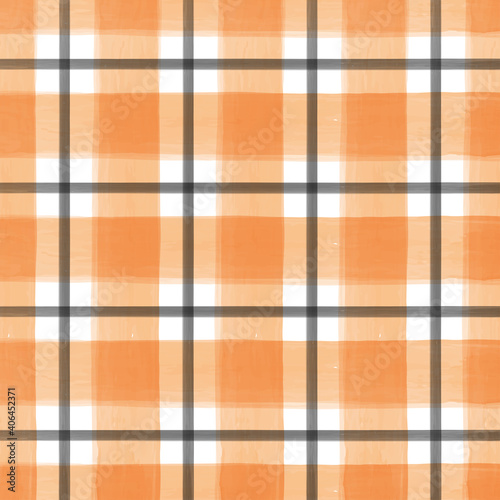 Watercolor orange and black checkered pattern