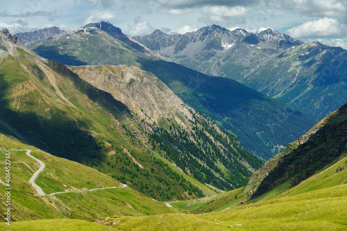 Fototapeta Naklejka Na Ścianę i Meble -  Mountain landscape along the road to Stelvio pass (Lombardy) at summer