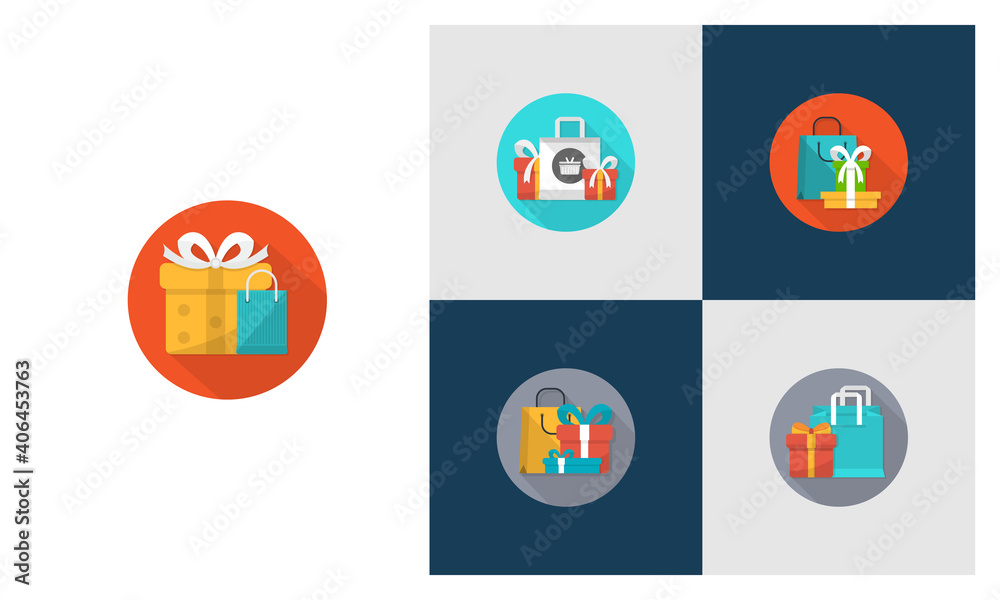 Set of Gift flat icon vector template, Online Shop icon concepts, Creative design
