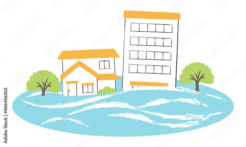 illustration of flood and buildings