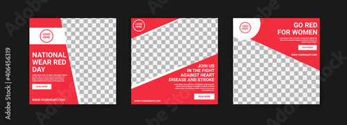Social media post template for national wear red day. National awareness campaign for women about heart disease.