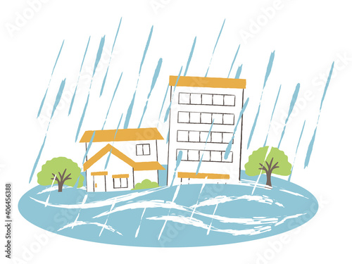 illustration of flood and buildings