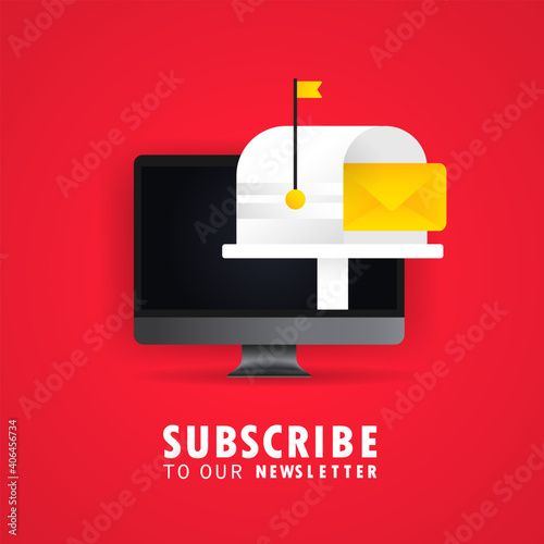 Subscribe to our newsletter banner. With text box and subscribe button template. Vector on isolated white background. EPS 10