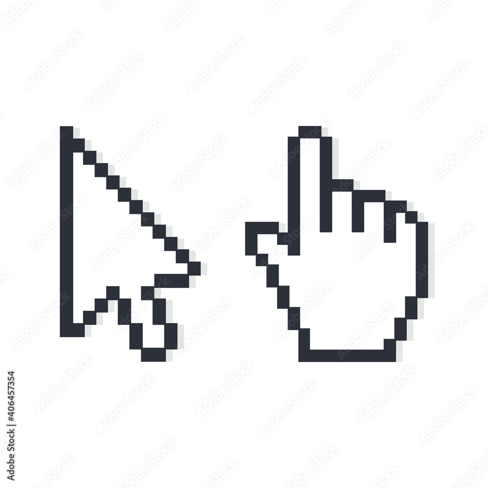 Pixelated Hand And Mouse Cursor. Vector. Pixelated Hand And Mouse Cursor. Vector.