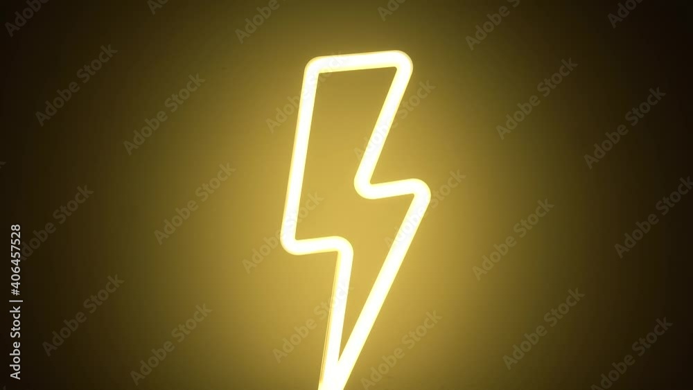 Yellow neon lightning figurine in the dark room opposite the wall. Panning down Yellow neon lightning figurine in the dark room opposite the wall. Panning down