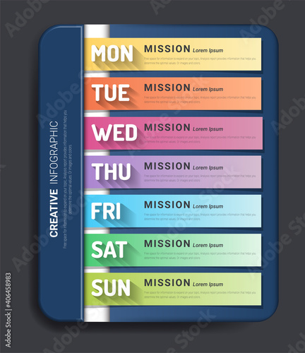 Presentation business for 7 day, week, infographics design vector and Presentation business can be used for Business concept with 7 options, steps processes.