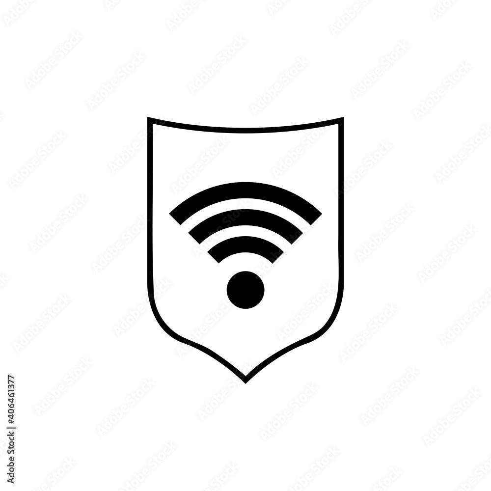 Private network icon. Shield with wi-fi symbol isolated on white background Private network icon. Shield with wi-fi symbol isolated on white background