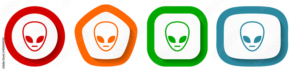 Alien face vector icon set, flat design ufo buttons on white background Alien face vector icon set, flat design ufo buttons on white background