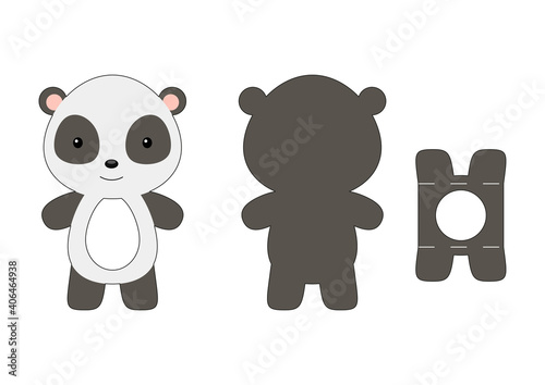Fototapeta Naklejka Na Ścianę i Meble -  Cute die cut panda chocolate egg holder template. Retail paper box for the easter egg. Printable color scheme. Laser cutting vector template. Isolated vector packaging design illustration.