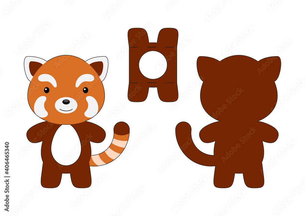 Fototapeta premium Cute die cut red panda chocolate egg holder template. Retail paper box for the easter egg. Printable color scheme. Laser cutting vector template. Isolated vector packaging design illustration.