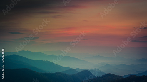 Majestic shot of impressive layered mountain range in Great Smoky Mountains National Park