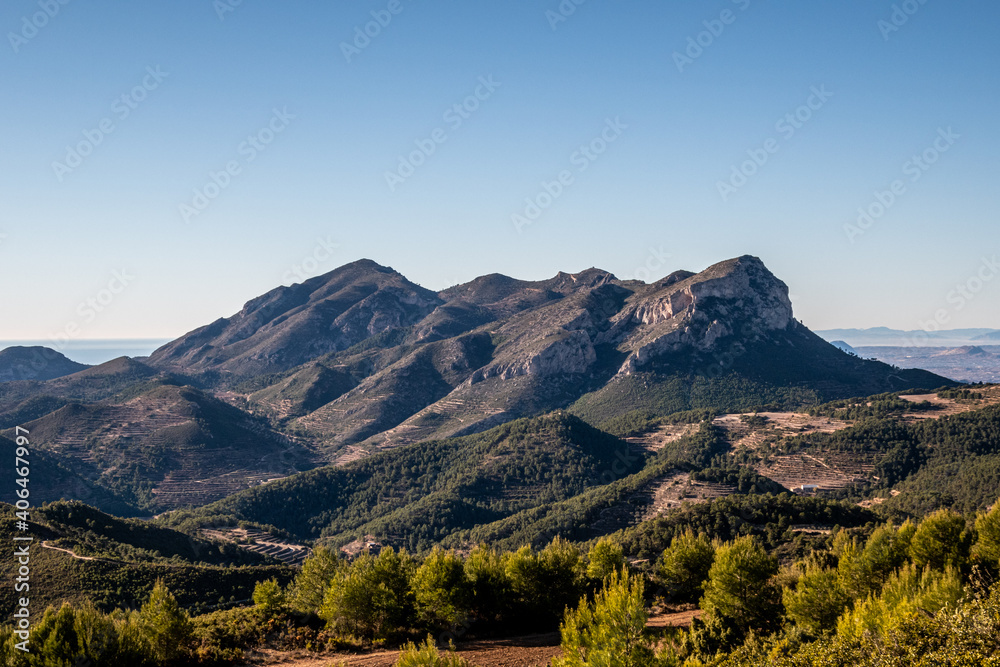 Mountain range, in the Spanish province of Alicante, on a sunny and cool winter day.