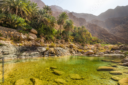 Clear, green water of Wadi Tiwi, Oman