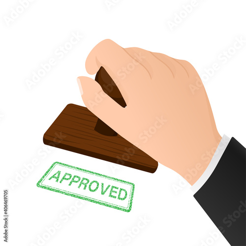 Flat icon with approved stamp hand for paper design. Business concept. Vector illustration.