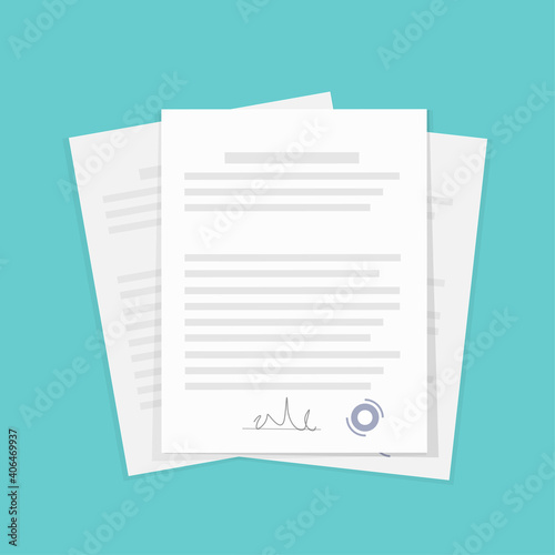 Abstract icon with documents on green background for report design. Vector flat illustration. Business concept. Illustration icon.