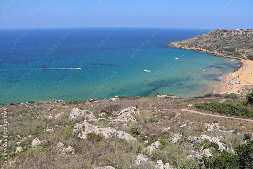 Landscape around Ramla Bay on Gozo Island, Malta